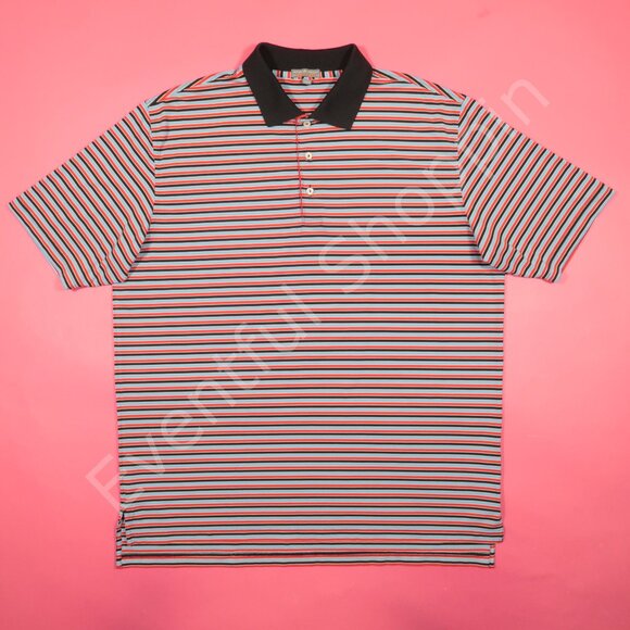 Peter Millar Summer Comfort Golf Polo Shirt Mens XL Red Blue Black Stripe - Picture 2 of 5